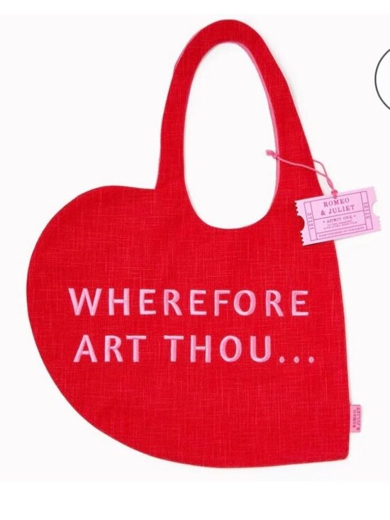 Romeo & Juliet Handbags - Heart-Shaped Red Tote With Wherefore Art Thou text Inspired By Romeo and Juliet